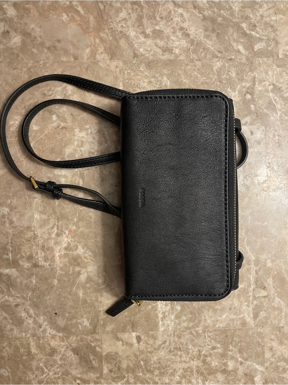 Fossil Black Leather Crossbody Wallet Bag
